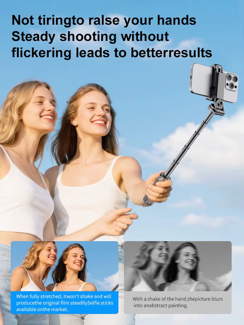 New Upgrade Pocket Selfie Stick Four-Corner Stand with Rechargeable Bluetooth Remote Foldable Phone Holder for Iphone Android