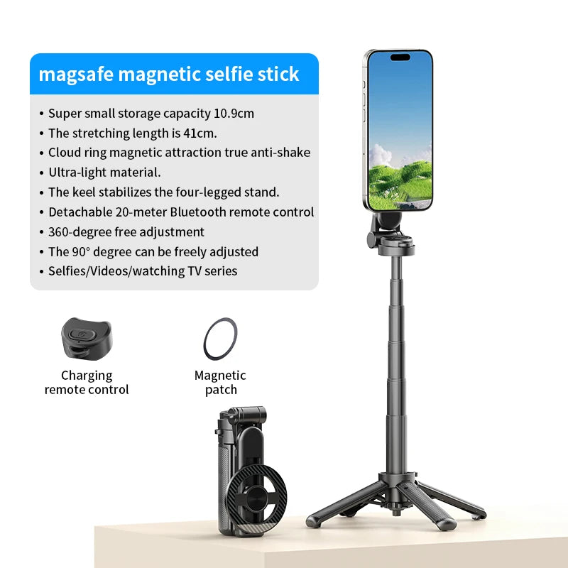 New Upgrade Pocket Selfie Stick Four-Corner Stand with Rechargeable Bluetooth Remote Foldable Phone Holder for Iphone Android